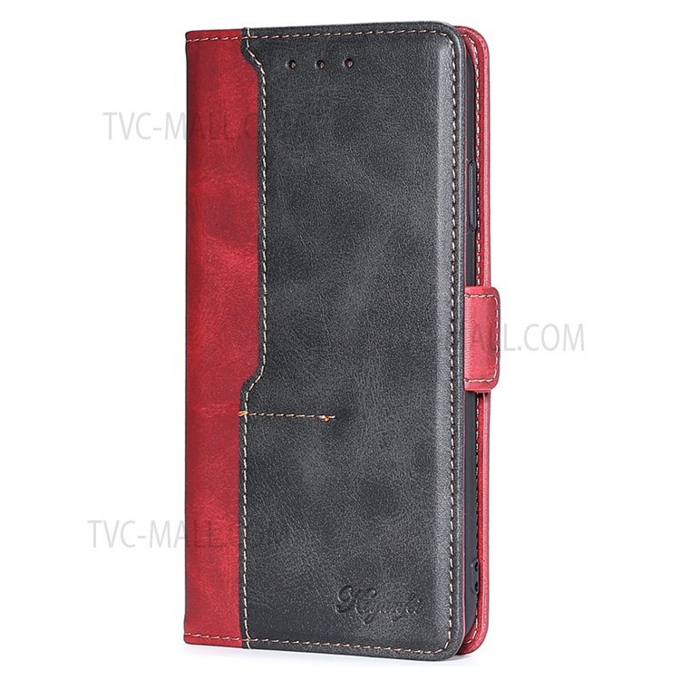 Side Buckle Design Contrast-Color Scratch-Resistant Well-Protected Leather Wallet Phone Cover for Samsung Galaxy S22 Ultra - Red/Black-2