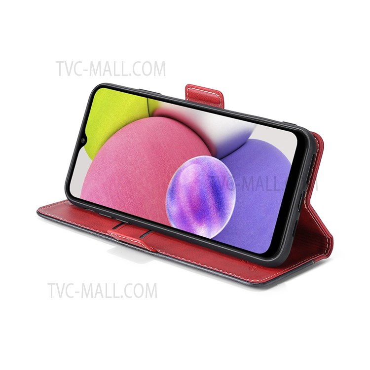 Side Buckle Design Contrast-Color Scratch-Resistant Well-Protected Leather Wallet Phone Cover for Samsung Galaxy S22 Ultra - Red/Black-5