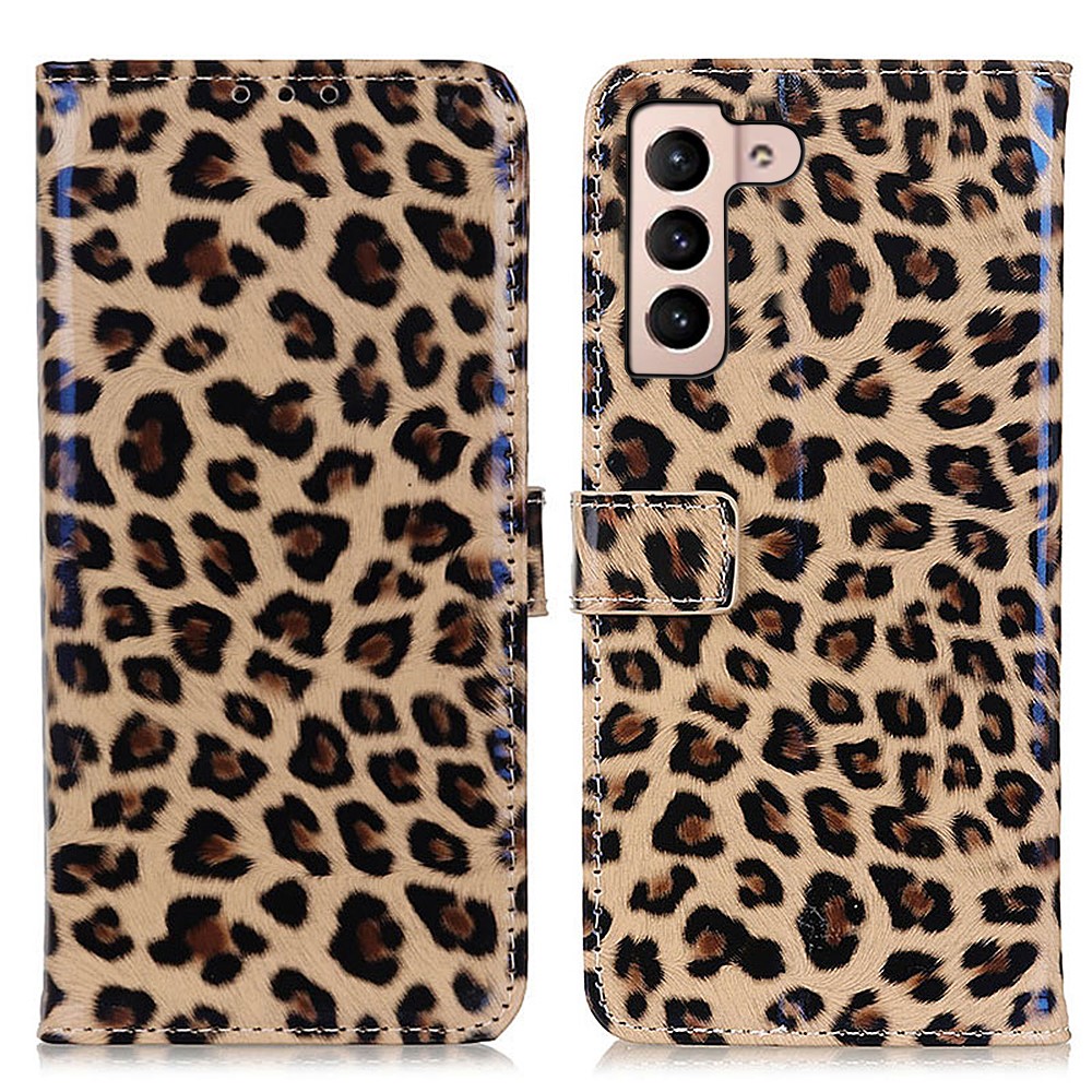 Phone Protector Full Protection Wallet Design Leopard Pattern Leather Mobile Phone Cover for Samsung Galaxy S22-1