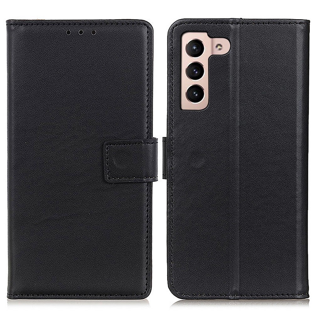 PU Leather Full Protection Wallet Stand Phone Case Shell for Samsung Galaxy S22 - Black-1