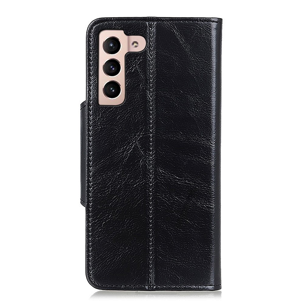 KHAZNEH Full Coverage Magnetic Clasp Closure PU Leather Phone Cover Shell with Stand Wallet for Samsung Galaxy S22 Plus - Black-3