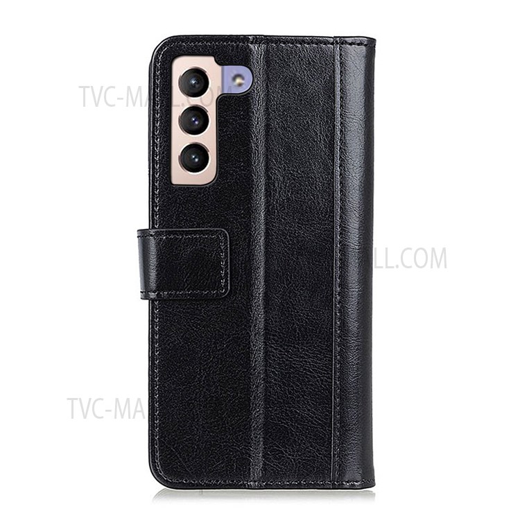 Scratch-Resistant Rivet Decor Crazy Horse Texture Leather Wallet Stand Case for Samsung Galaxy S22 - Black-3