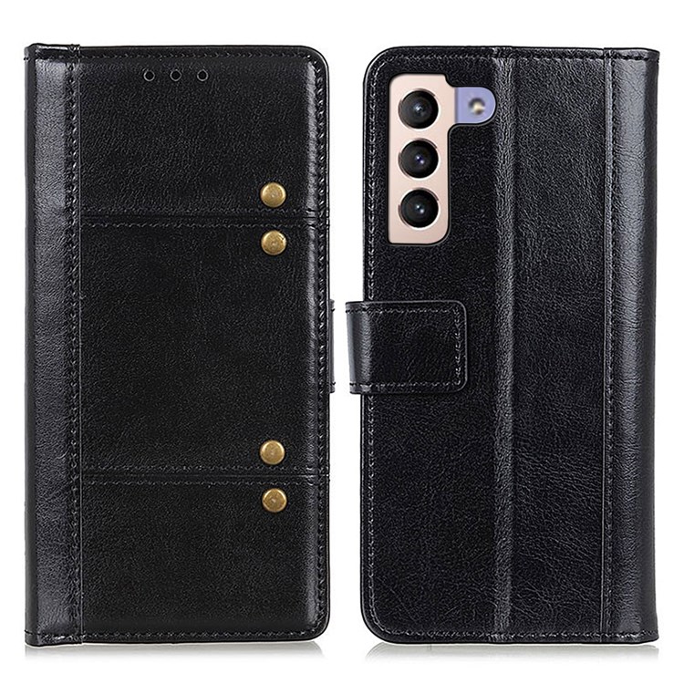 Shock-Absorbed Crazy Horse Texture Leather Anti-Collision Wallet Stand Case for Samsung Galaxy S22 Plus - Black-1