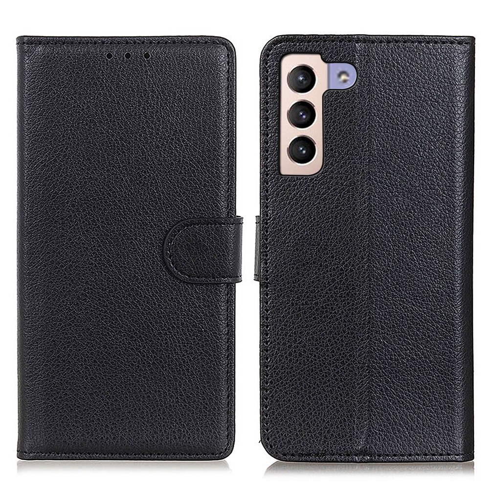 Litchi Texture Solid Color PU Leather Wallet Case Folio Flip Stand Protective Cover for Samsung Galaxy S22 Plus - Black-1