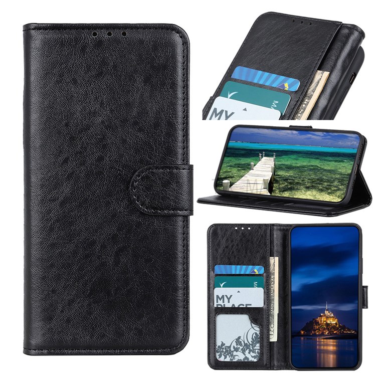 Crazy Horse PU Leather Wallet Shell Anti-fall Cell Phone Stand Cover for Samsung Galaxy S22 - Black-10