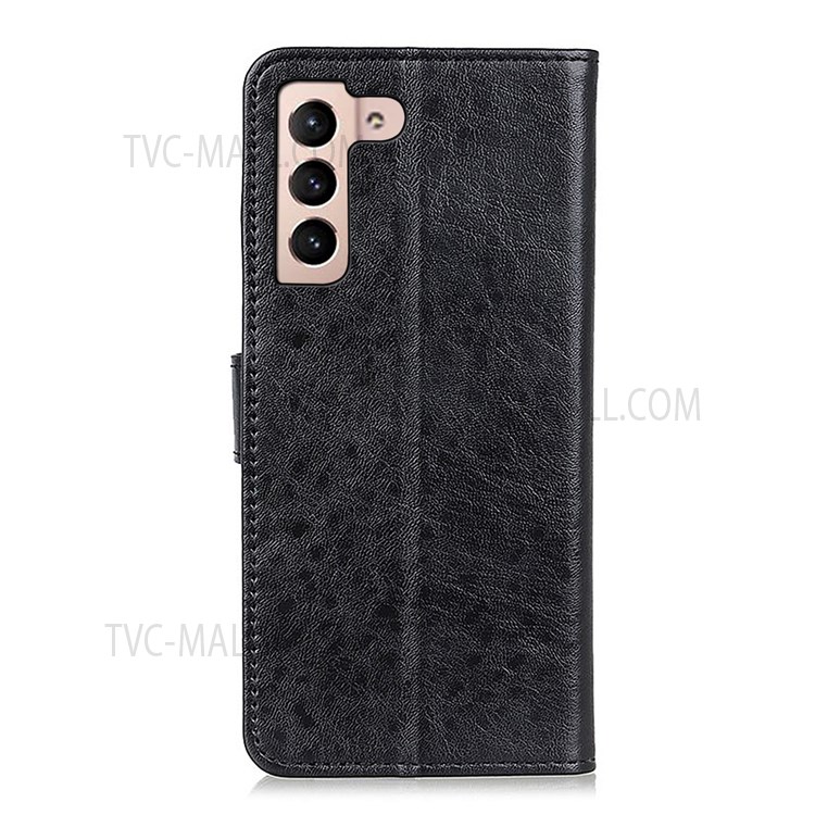 Crazy Horse PU Leather Wallet Shell Anti-fall Cell Phone Stand Cover for Samsung Galaxy S22 - Black-3
