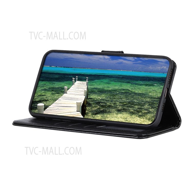 Crazy Horse PU Leather Wallet Shell Anti-fall Cell Phone Stand Cover for Samsung Galaxy S22 - Black-4