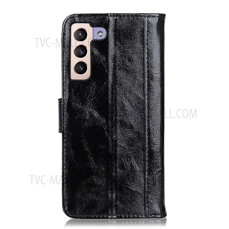 Drop-Resistant Crazy Horse Texture Split Leather Stand Phone Cover Wallet Shell for Samsung Galaxy S22 Plus - Black-3
