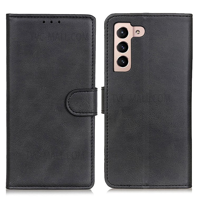 Anti-scratch Phone Protector Cover Full Protection PU Leather Stand Wallet Case for Samsung Galaxy S22 - Black-1