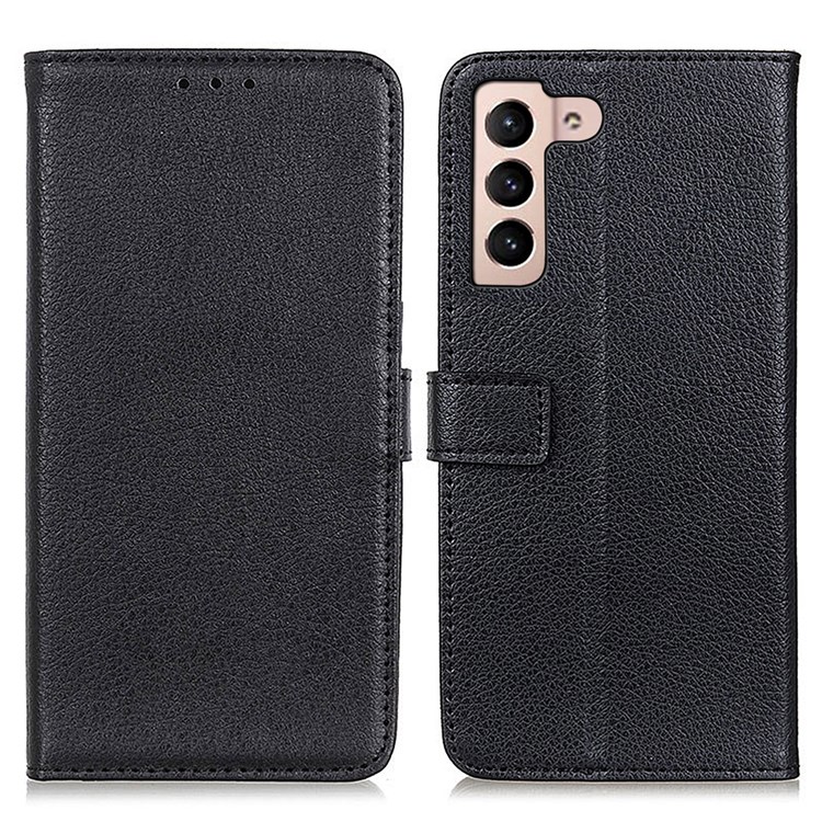 Wallet Stand Design Magnetic Clasp Litchi Texture PU Leather Case Cover for Samsung Galaxy S22 - Black-1