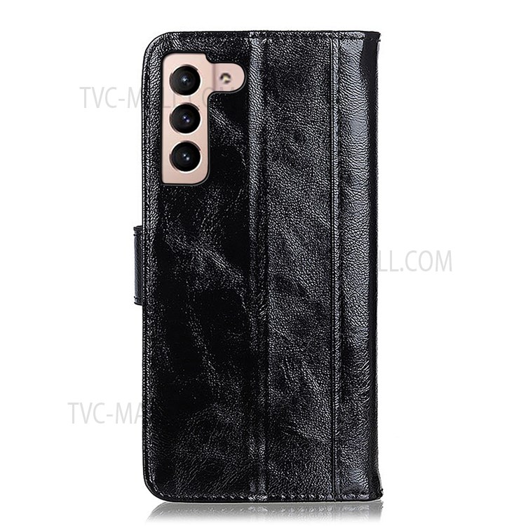 Foldable Stand Crazy Horse Texture Split Leather Phone Cover Wallet Shell for Samsung Galaxy S22 - Black-3