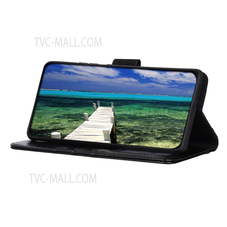 Foldable Stand Crazy Horse Texture Split Leather Phone Cover Wallet Shell for Samsung Galaxy S22 - Black-5
