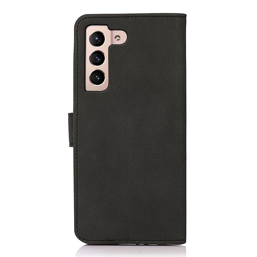 KHAZNEH Wallet Design Book-Style Flip Delicate Textured Leather Phone Cover Stand Case for Samsung Galaxy S22 - Black-3