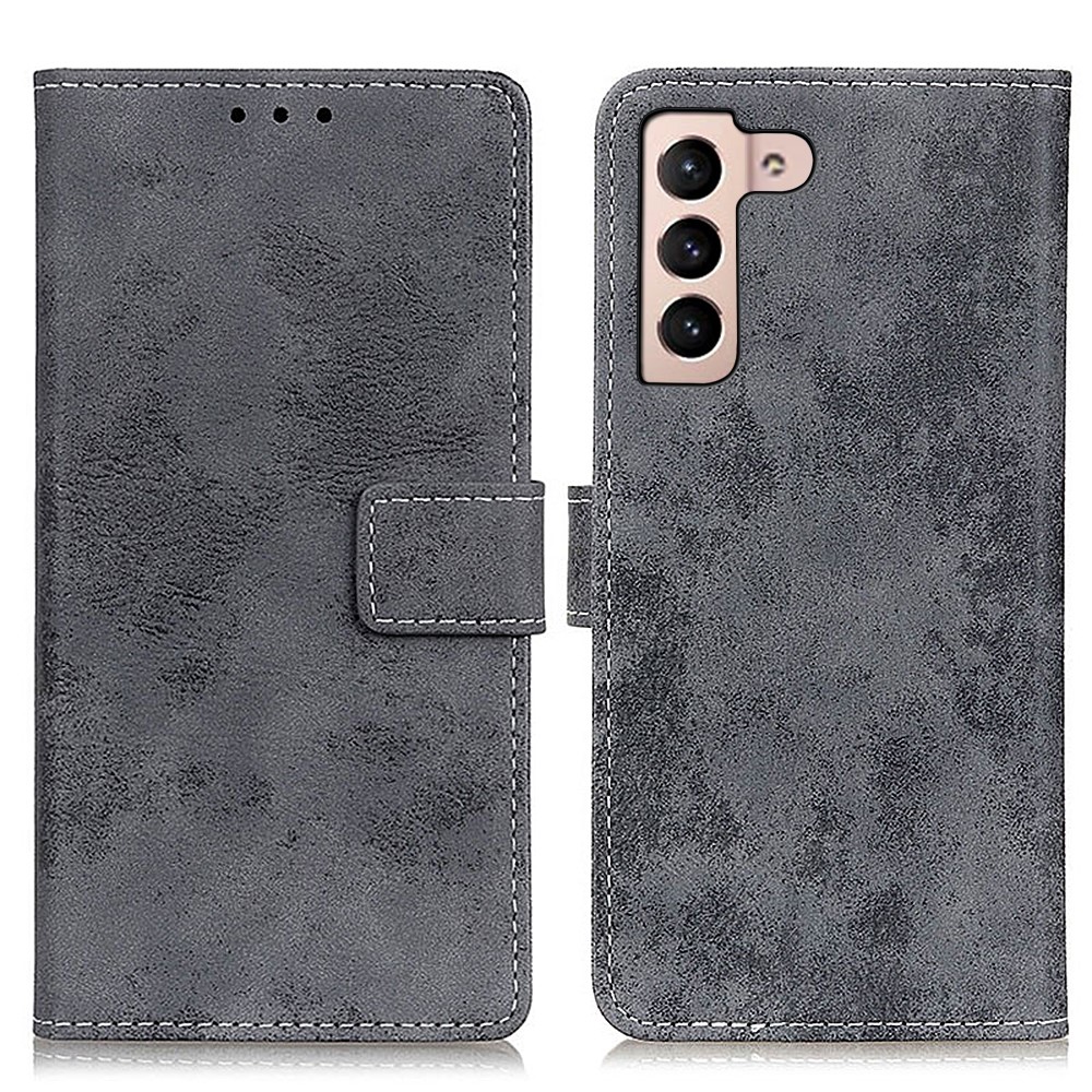 Retro Magnetic Clasp PU Leather Wallet Stand Phone Cover Shockproof Case Protector for Samsung Galaxy S22 Plus - Grey-1