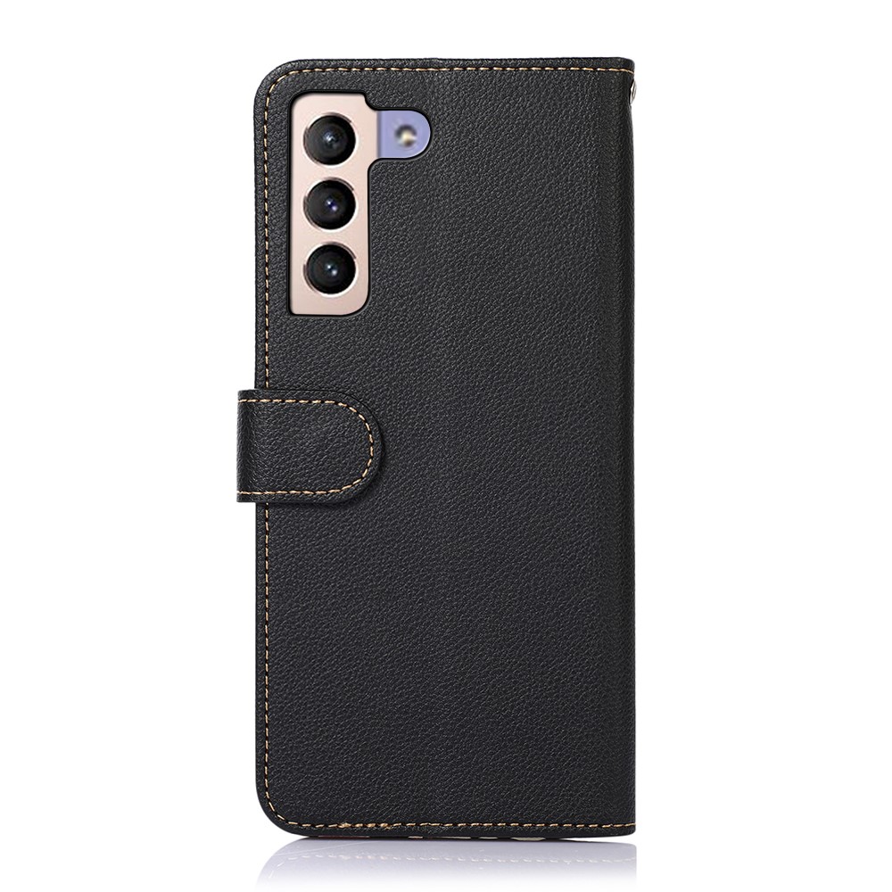 KHAZNEH Scratches Protection RFID Blocking Litchi Texture Leather Wallet Phone Case with Handy Strap for Samsung Galaxy S22 Plus - Black-3