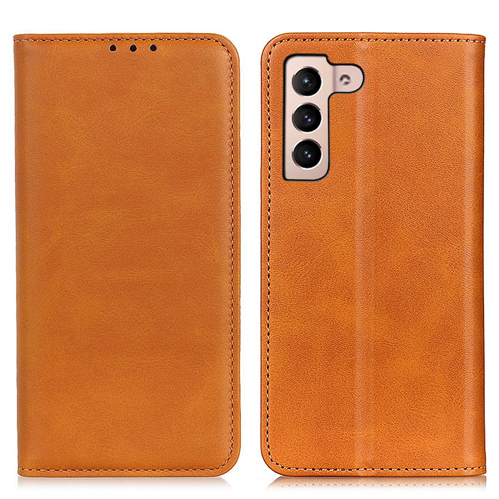 Magnetic Auto-Closing Split Leather Phone Cover with Wallet and Stand for Samsung Galaxy S22 Plus - Brown-1