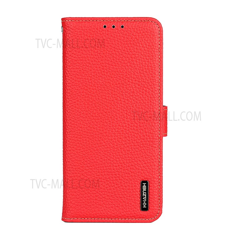 KHAZNEH for Samsung Galaxy S22 Plus Top Layer Genuine Leather Wallet Phone Case Litchi Texture Magnetic Closure Cover - Red-2