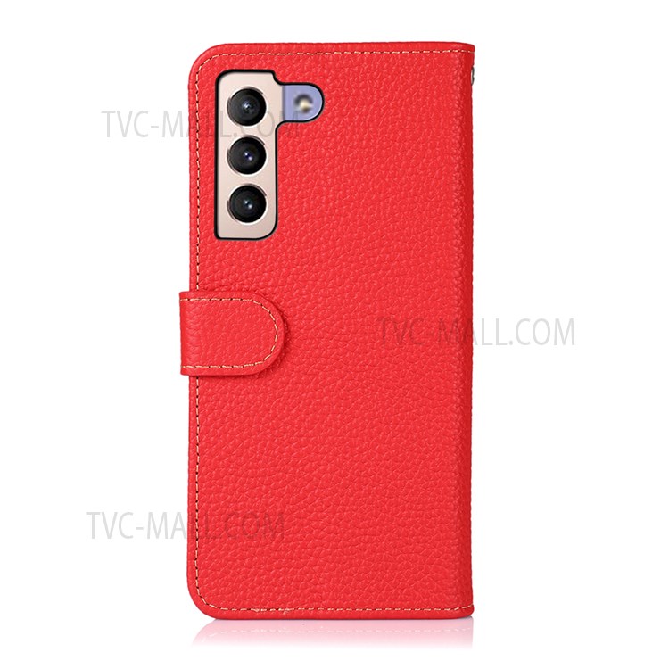 KHAZNEH for Samsung Galaxy S22 Plus Top Layer Genuine Leather Wallet Phone Case Litchi Texture Magnetic Closure Cover - Red-3