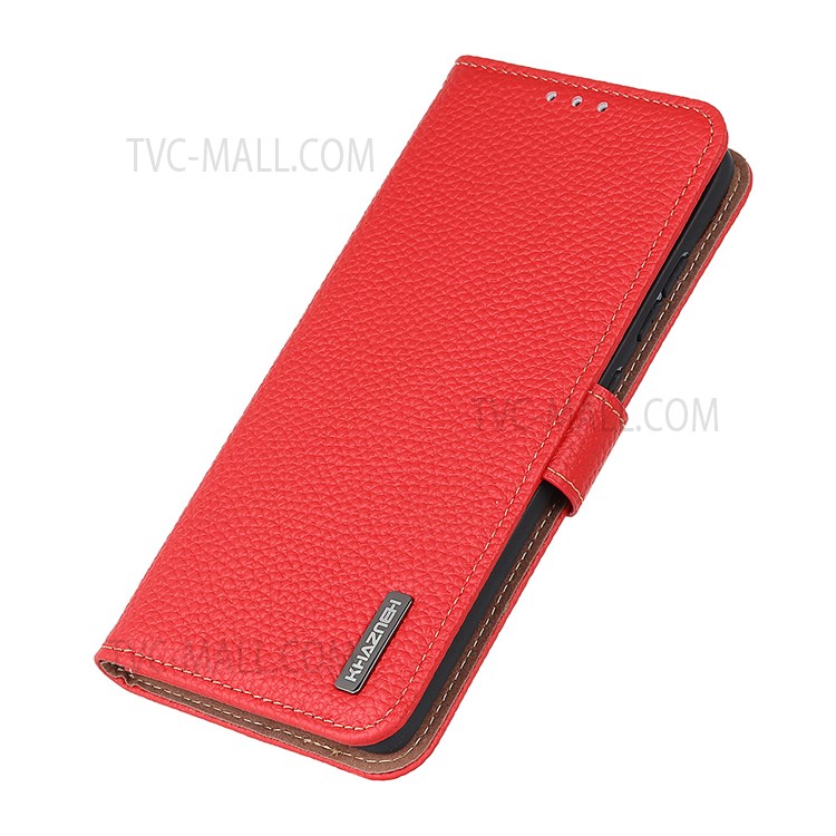 KHAZNEH for Samsung Galaxy S22 Plus Top Layer Genuine Leather Wallet Phone Case Litchi Texture Magnetic Closure Cover - Red-7