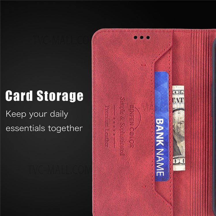 BINFEN COLOR Magnetic Design Scratch Resistant Anti-swiping Design PU Leather Phone Case Stand Cover for Samsung Galaxy A32 4G (EU Version) - Red-6
