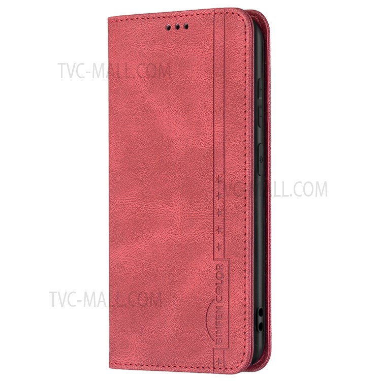 BINFEN COLOR Magnetic Design Scratch Resistant Anti-swiping Design PU Leather Phone Case Stand Cover for Samsung Galaxy A32 4G (EU Version) - Red-8