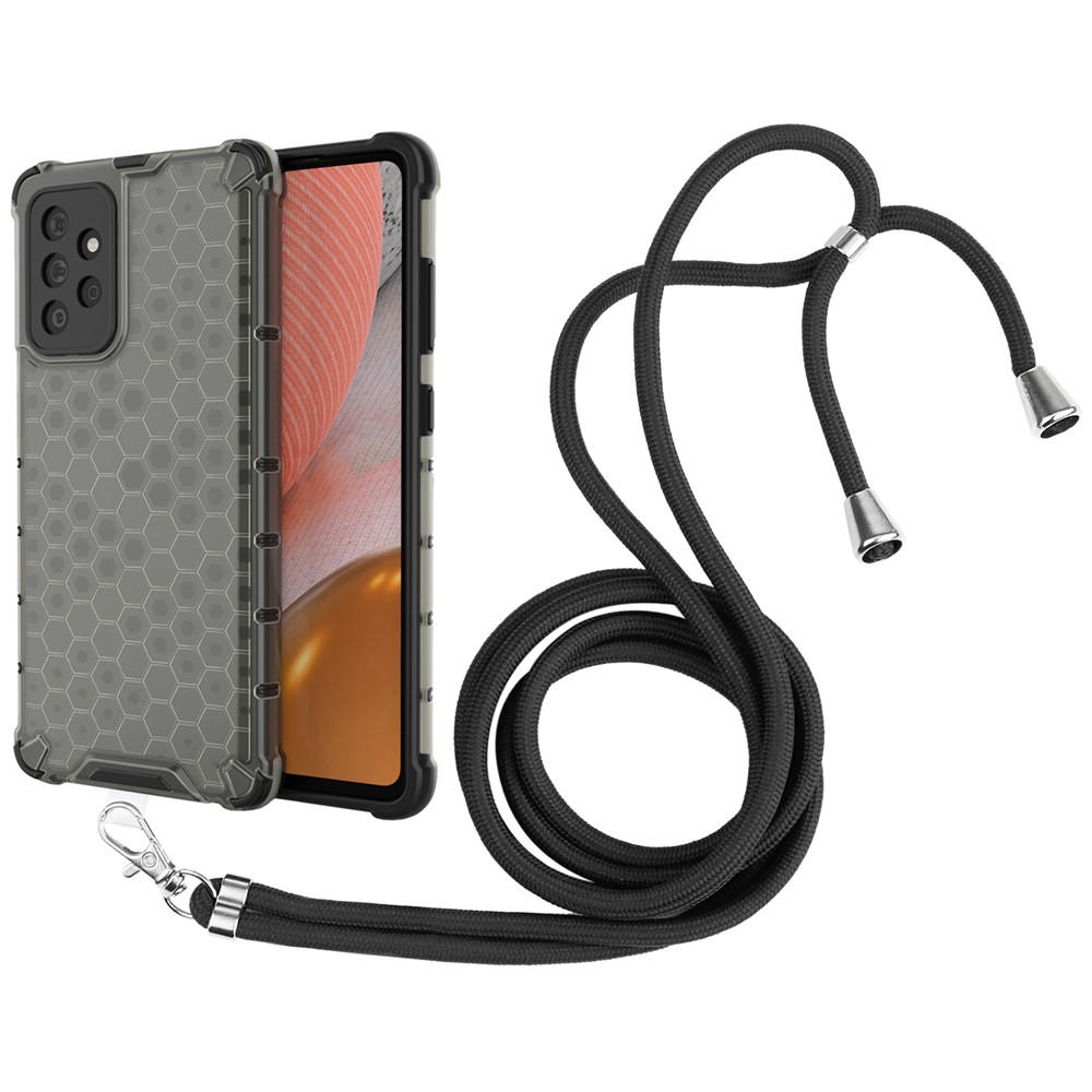 Colorful Adjustable Lanyard + Anti-Collision Honeycomb Design Shock-Absorbed Phone Case for Samsung Galaxy A72 4G/5G - Black-1