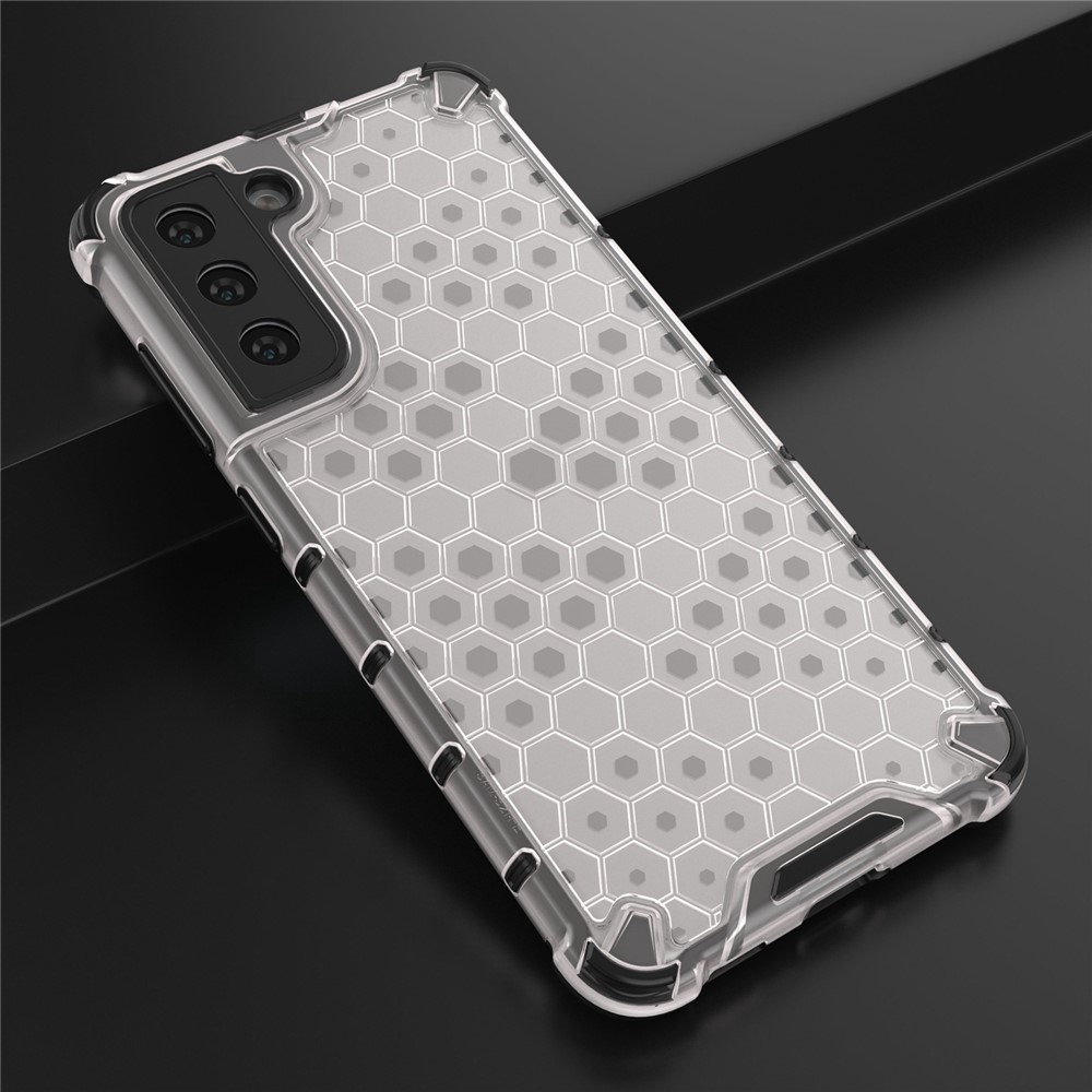 Multi-Color Honeycomb Design Shock-Absorbed Phone Case with Adjustable Lanyard for Samsung Galaxy S21 FE 5G/S21 Fan Edition - White-5