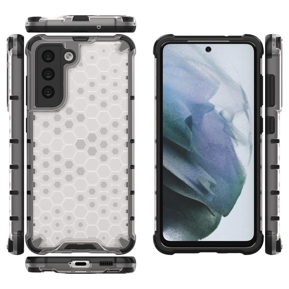 Multi-Color Honeycomb Design Shock-Absorbed Phone Case with Adjustable Lanyard for Samsung Galaxy S21 FE 5G/S21 Fan Edition - White-7