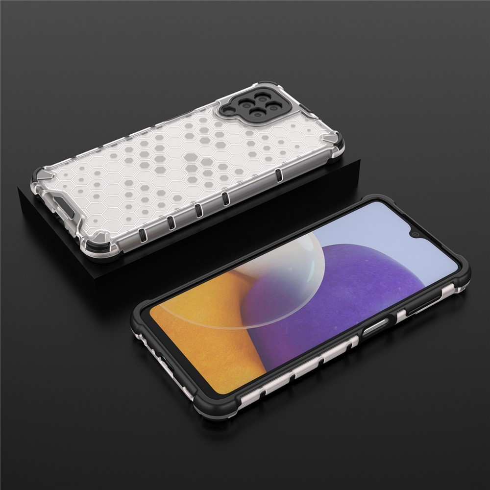 Honeycomb Design Drop-Resistant Phone Case with Adjustable Lanyard for Galaxy A22 4G (EU Version) - White-6