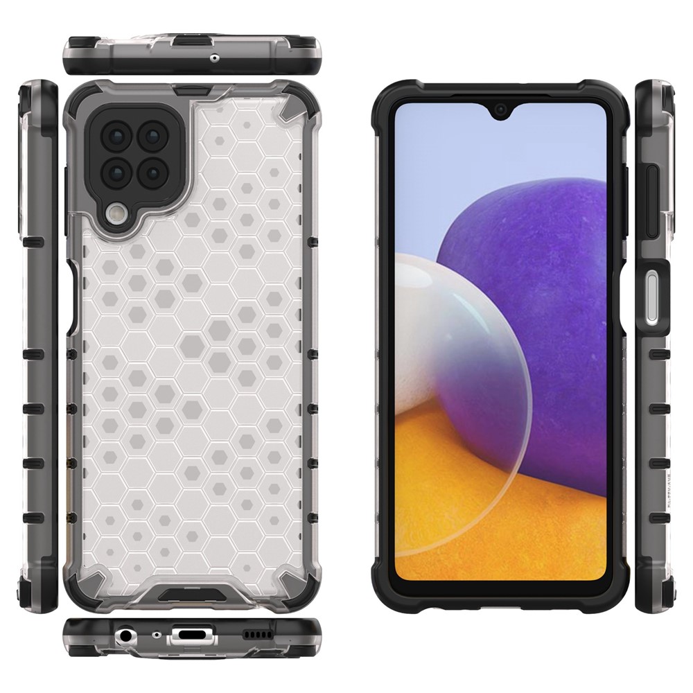 Honeycomb Design Drop-Resistant Phone Case with Adjustable Lanyard for Galaxy A22 4G (EU Version) - White-7