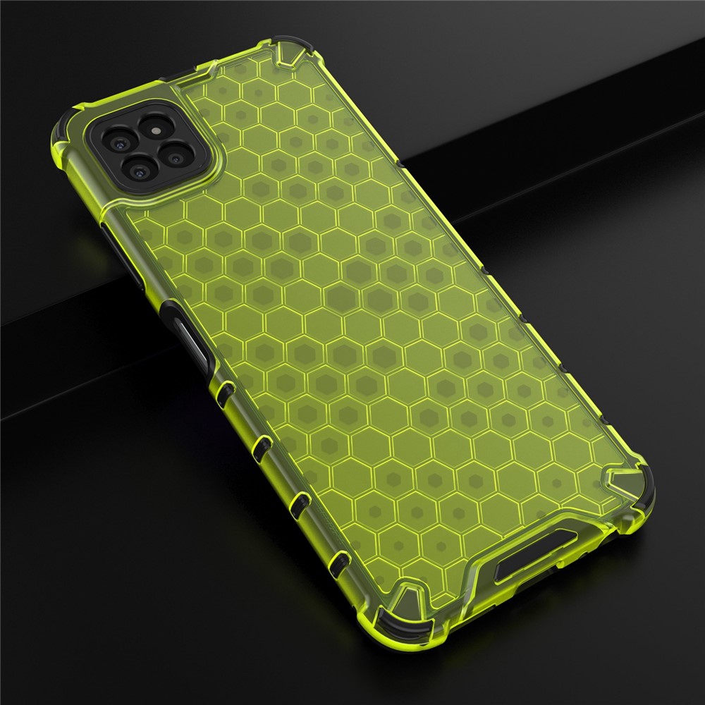 Textile Hanging String Hard PC+TPU Honeycomb Design Shock-Absorbed Phone Case for Samsung Galaxy A22 5G (EU Version) - Green-5