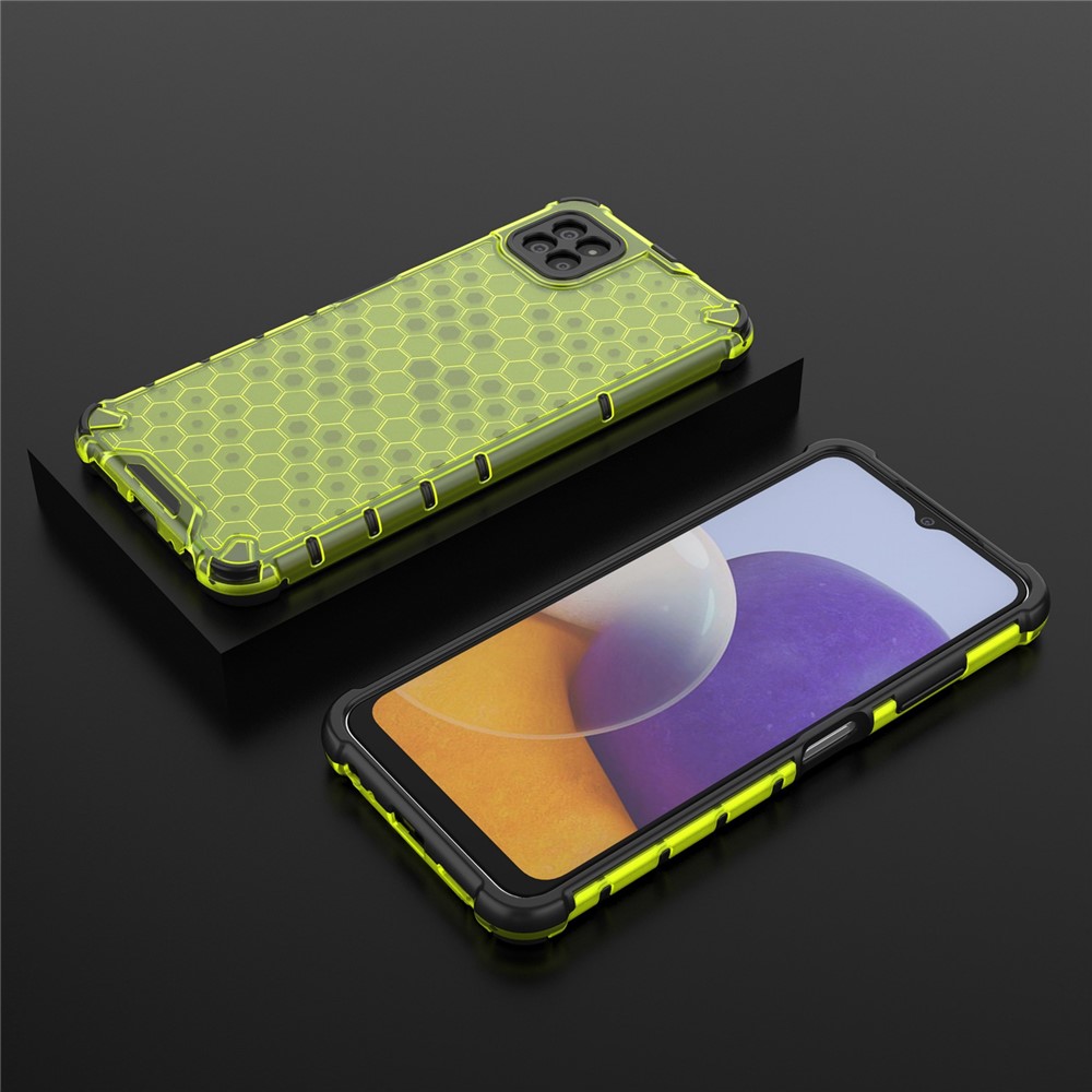 Textile Hanging String Hard PC+TPU Honeycomb Design Shock-Absorbed Phone Case for Samsung Galaxy A22 5G (EU Version) - Green-6