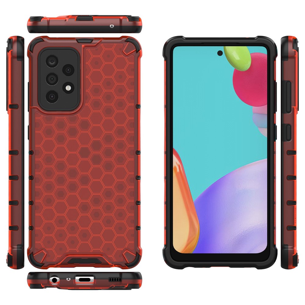 Hard PC+TPU Honeycomb Design Shock-Absorbed Phone Case with Hanging String for Samsung Galaxy A52s 5G / Galaxy A52 5G/4G - Red-7