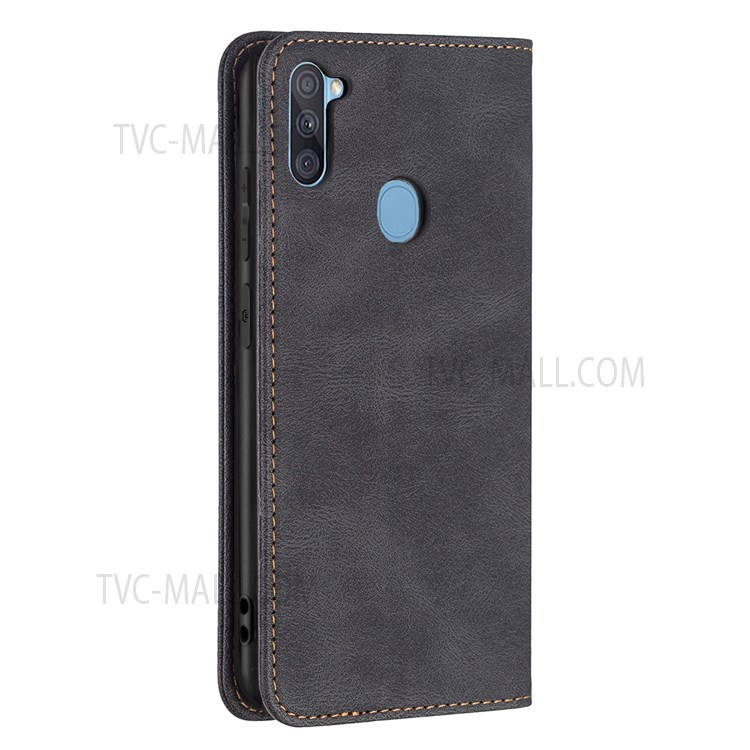 BINFEN COLOR For Samsung Galaxy M11/A11 Scratch Resistant RFID Blocking Design Quality PU Leather Phone Case Stand Cover - Black-10