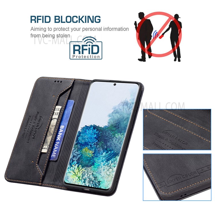 BINFEN COLOR Scratch Resistant Anti-swiping Design PU Leather Phone Case Stand Cover for Samsung Galaxy S20 Plus - Black-3