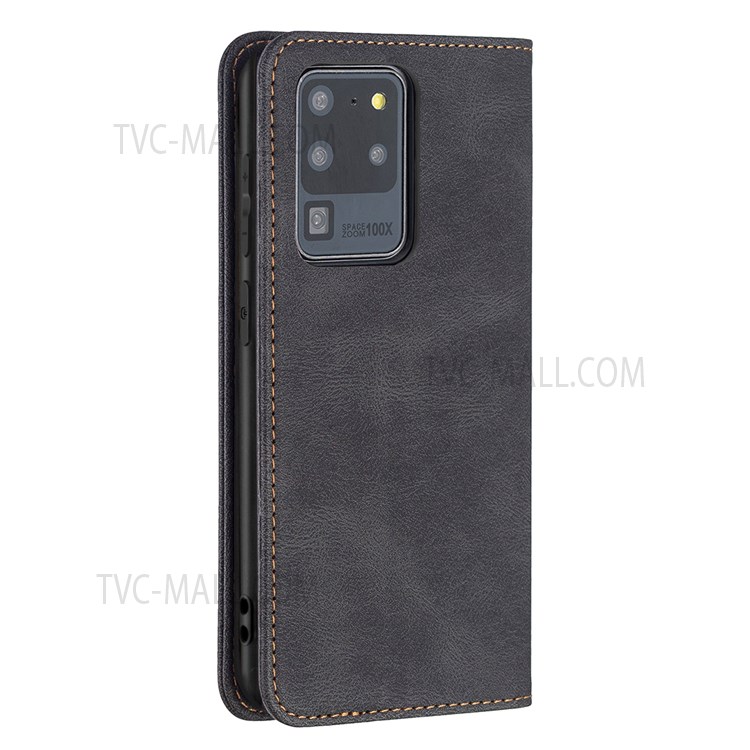 BINFEN COLOR Shockproof Scratch Resistant RFID Blocking Design Quality PU Leather Phone Case Stand Cover for Samsung Galaxy S20 Ultra - Black-10