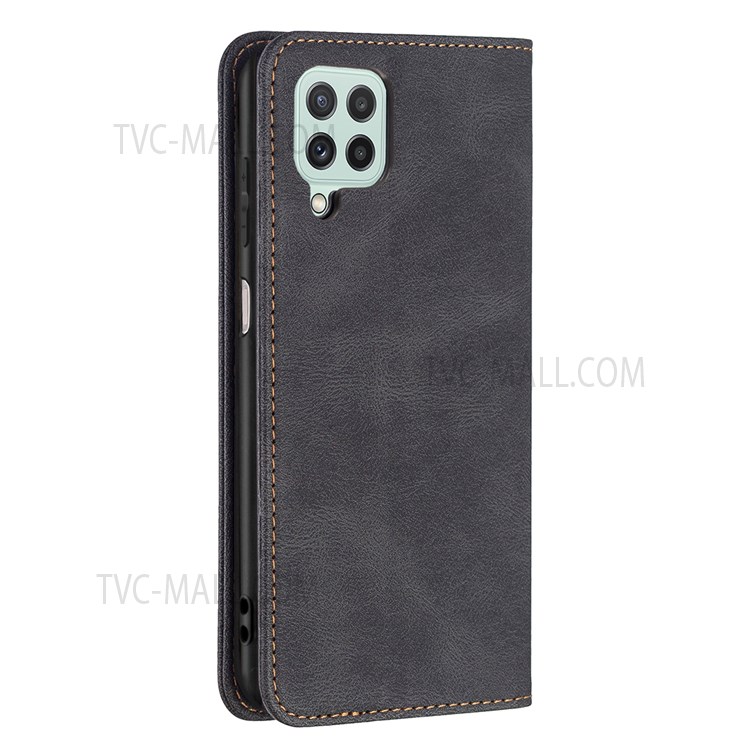 BINFEN COLOR Scratch Resistant RFID Blocking Design Quality PU Leather Phone Case Stand Cover for Samsung Galaxy A22 4G (EU Version) - Black-10