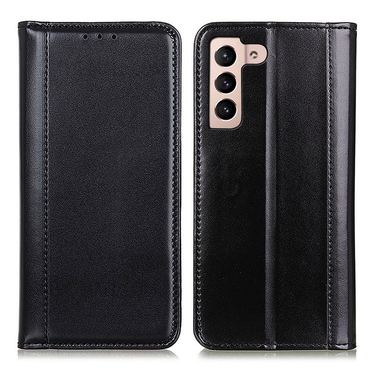 Stand Feature Premium Split Leather Wallet Flip Auto Closing Magnetic Protective Case for Samsung Galaxy S22 - Black-1