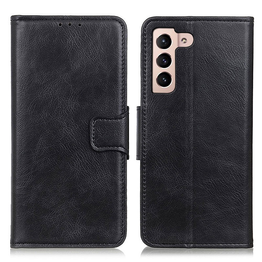 Anti-Scratch Crazy Horse Texture PU Leather Folio Flip Wallet Case Soft TPU Interior Stand Protective Phone Cover for Samsung Galaxy S22 - Black-1