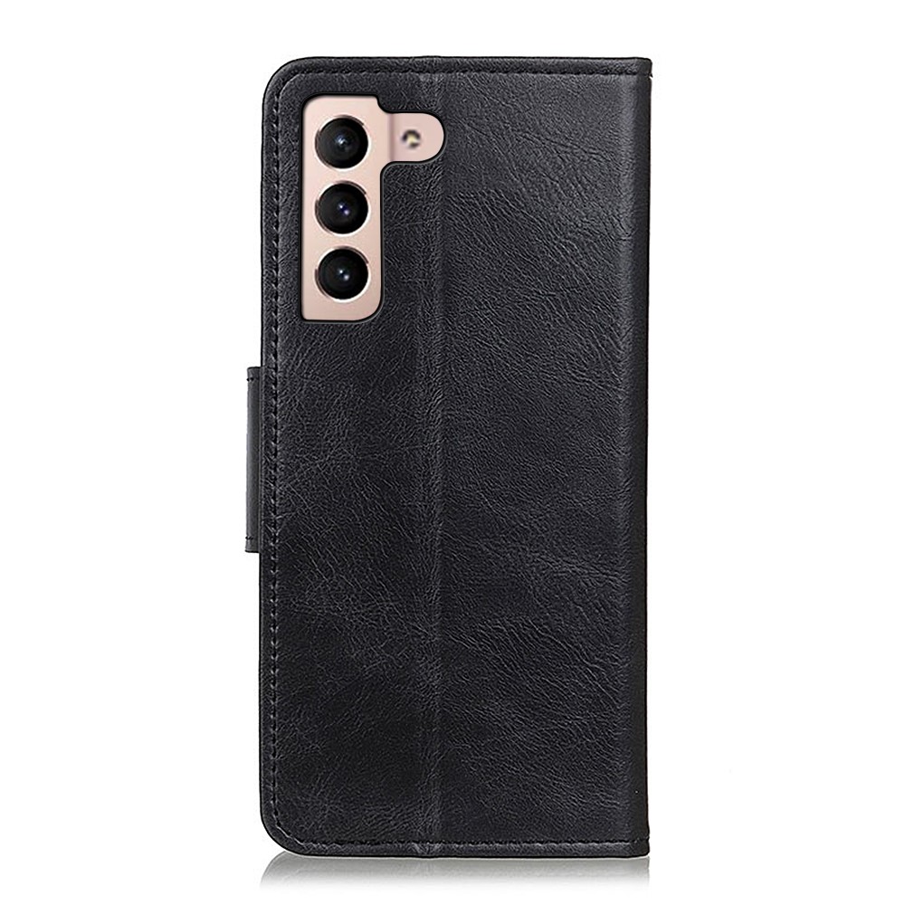 Anti-Scratch Crazy Horse Texture PU Leather Folio Flip Wallet Case Soft TPU Interior Stand Protective Phone Cover for Samsung Galaxy S22 - Black-3