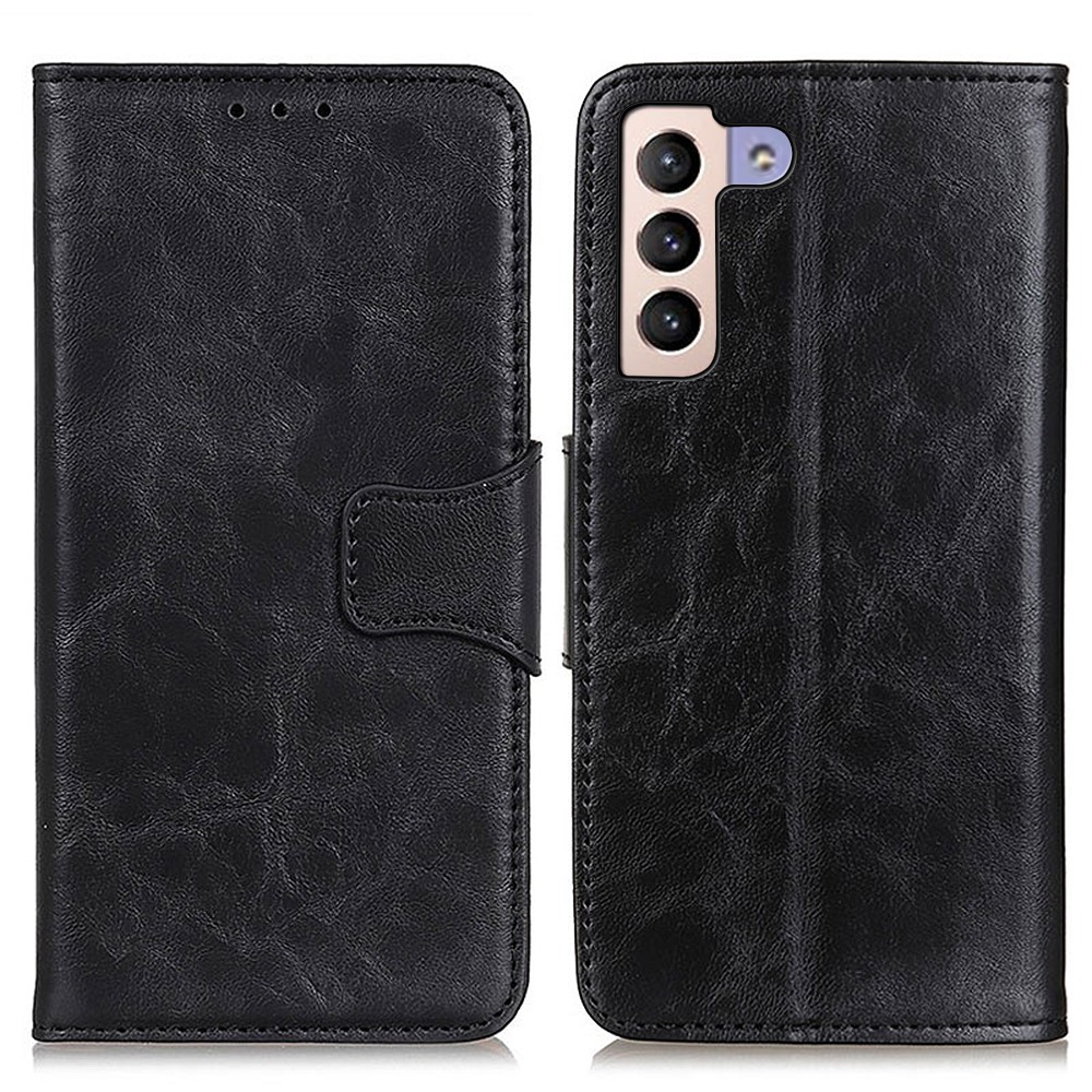 Flip Folio Stand Split Leather Wallet Case Magnetic Closure Crazy Horse Texture Shockproof Phone Cover for Samsung Galaxy S22 Plus - Black-1