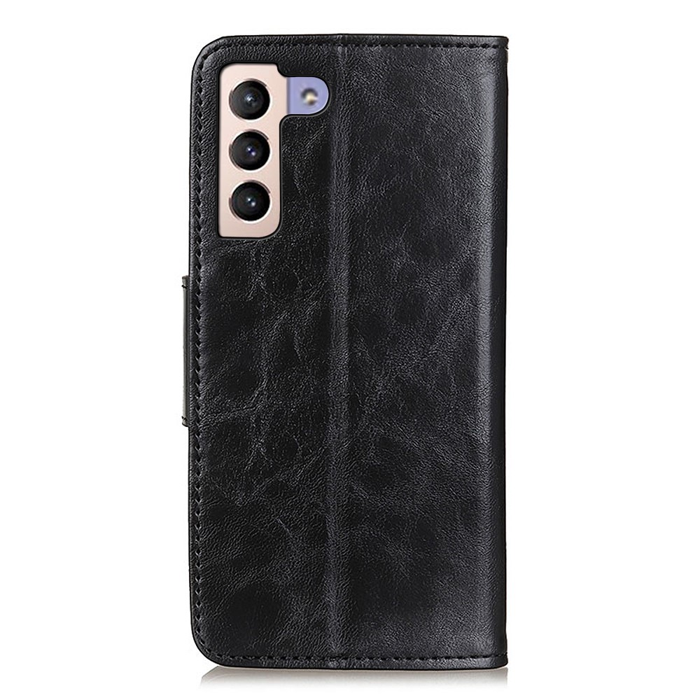 Flip Folio Stand Split Leather Wallet Case Magnetic Closure Crazy Horse Texture Shockproof Phone Cover for Samsung Galaxy S22 Plus - Black-3