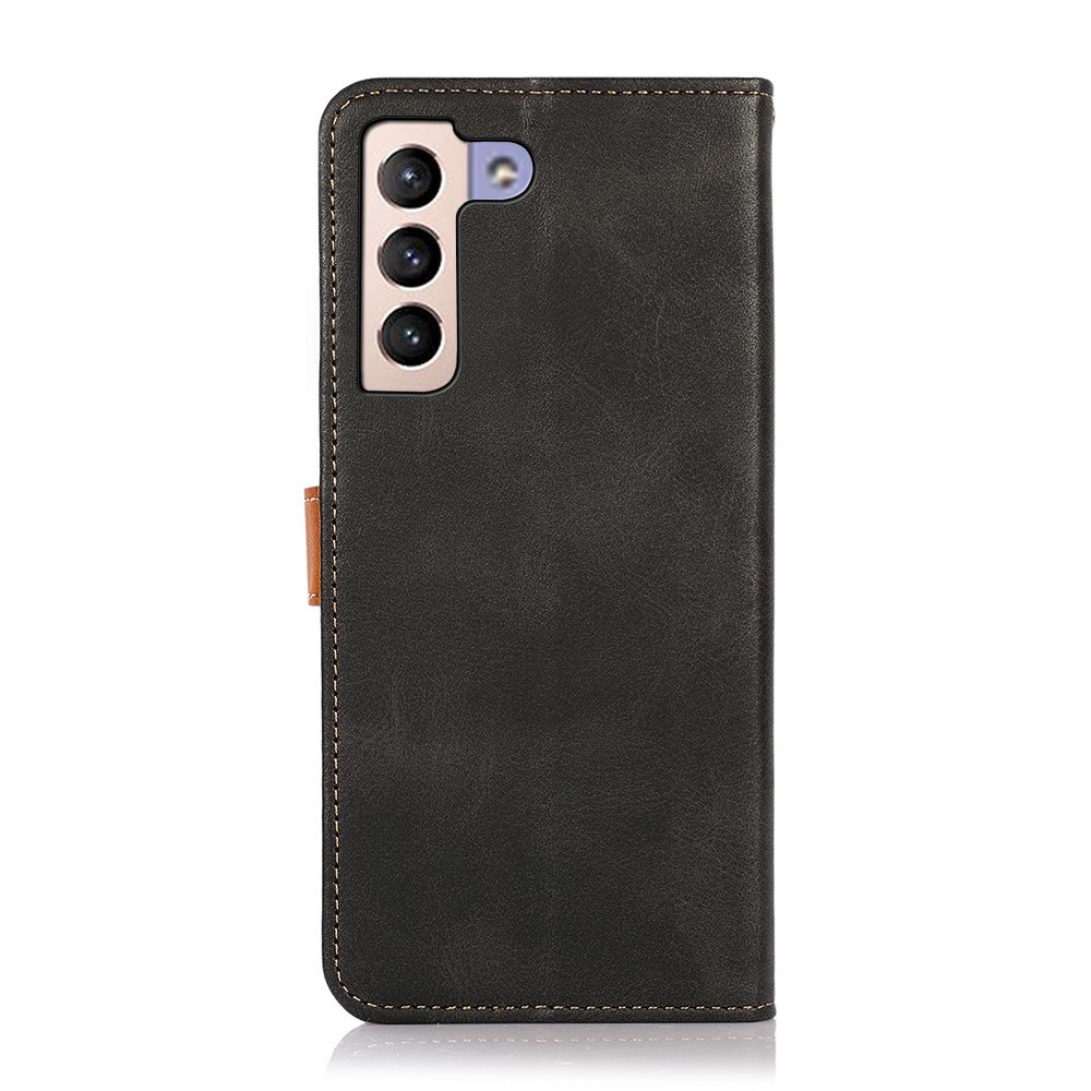 KHAZNEH Golden Magnetic Clasp Fully Wrapped PU Leather Stand Cover Wallet Phone Shell for Samsung Galaxy S22 Plus - Black-3