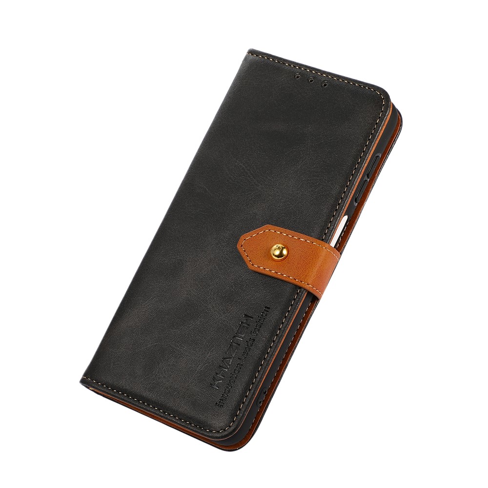 KHAZNEH Golden Magnetic Clasp Fully Wrapped PU Leather Stand Cover Wallet Phone Shell for Samsung Galaxy S22 Plus - Black-6