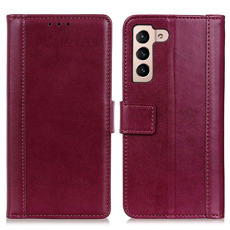 Solid Color Protection PU Leather Cell Phone Wallet Stand Cover Protective Case for Samsung Galaxy S22 - Red-1