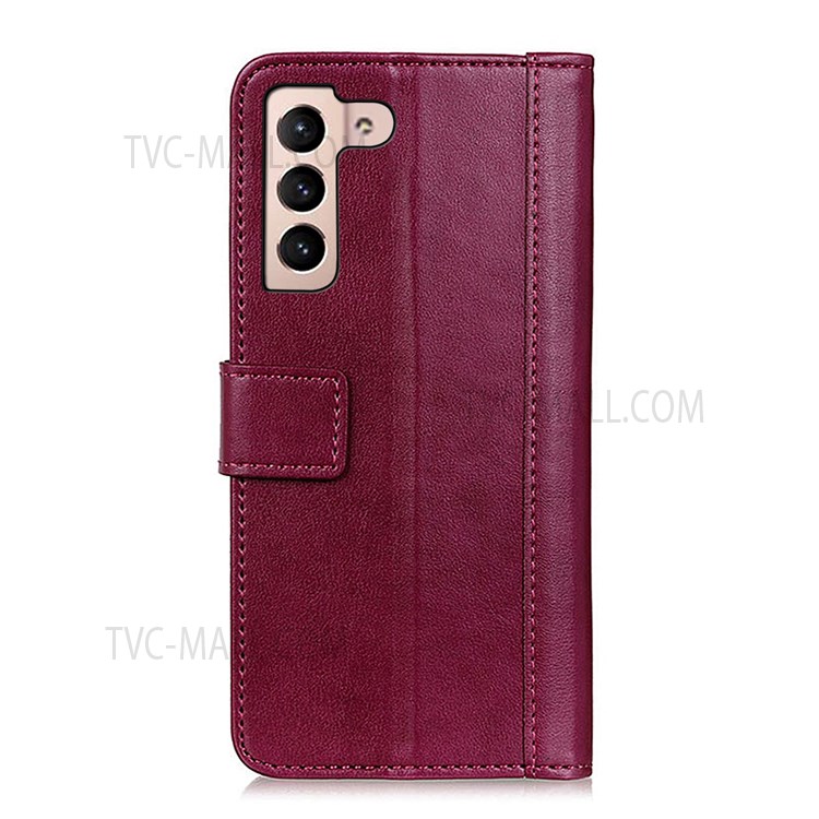 Solid Color Protection PU Leather Cell Phone Wallet Stand Cover Protective Case for Samsung Galaxy S22 - Red-3