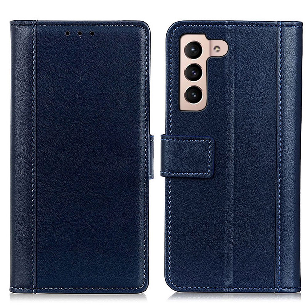 Solid Color Protection PU Leather Cell Phone Wallet Stand Cover Protective Case for Samsung Galaxy S22 - Blue-1