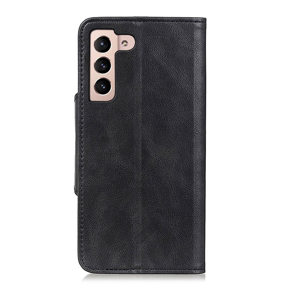 Magnetic Clasp Brass Buckle PU Leather Wallet Stand Phone Case Protector for Samsung Galaxy S22 - Black-3