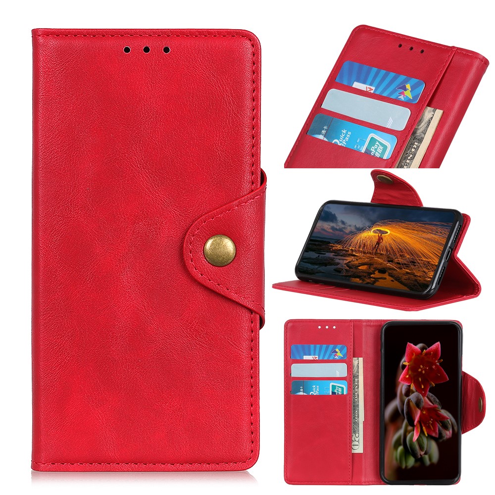 Magnetic Clasp Brass Buckle PU Leather Wallet Stand Phone Case Protector for Samsung Galaxy S22 - Red-11