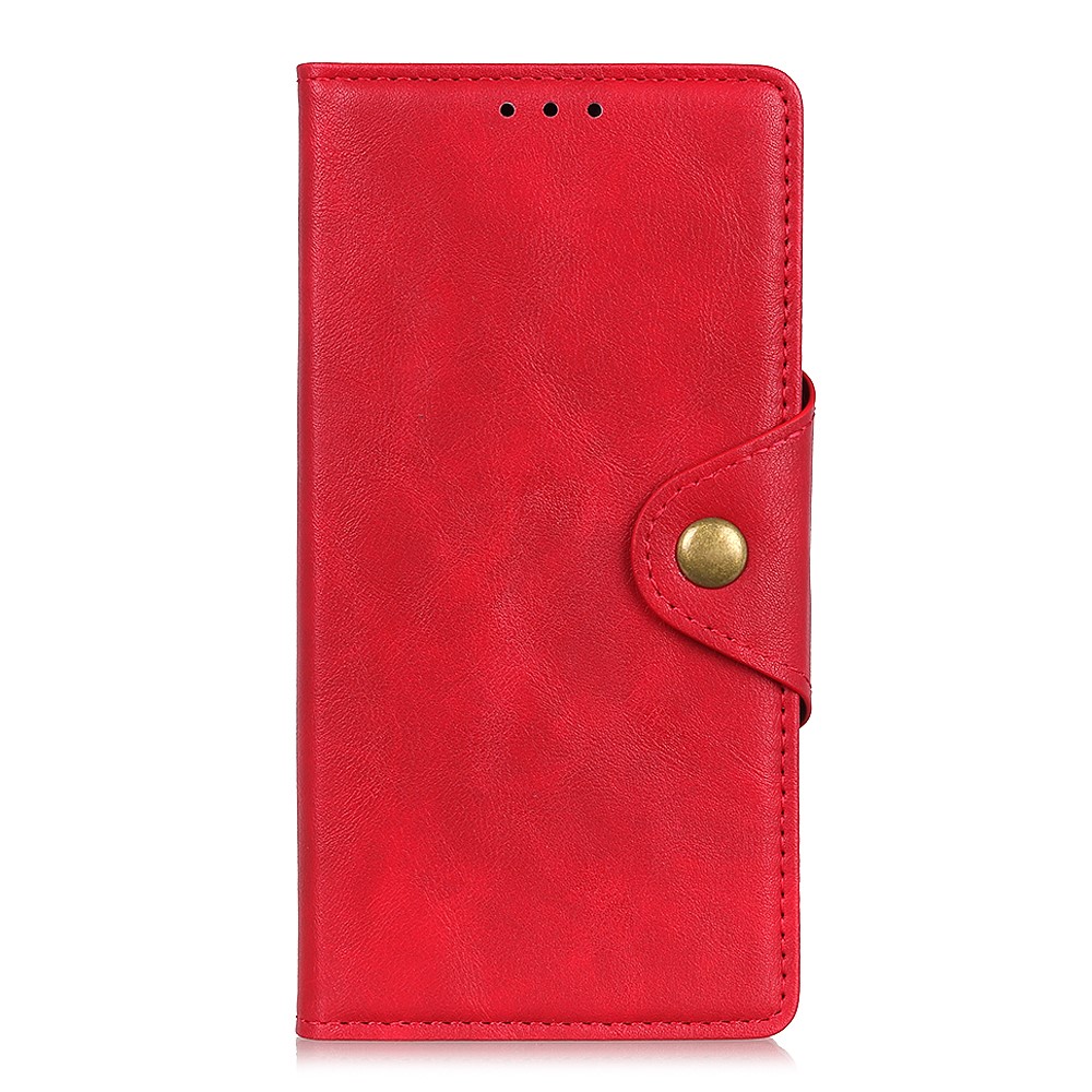 Magnetic Clasp Brass Buckle PU Leather Wallet Stand Phone Case Protector for Samsung Galaxy S22 - Red-2
